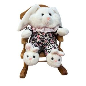 Vintage Floral Bunny with Bunny Slippers Feet Plush Stuffed Animal